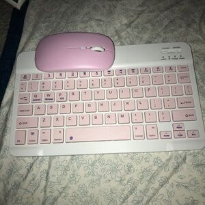 Pink and White Wireless Keyboard and Mouse Set